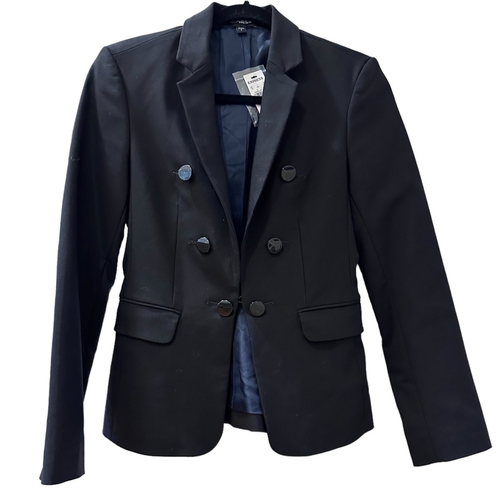 🆕 EXPRESS Black Double Breasted Blazer Size 2 NWT
